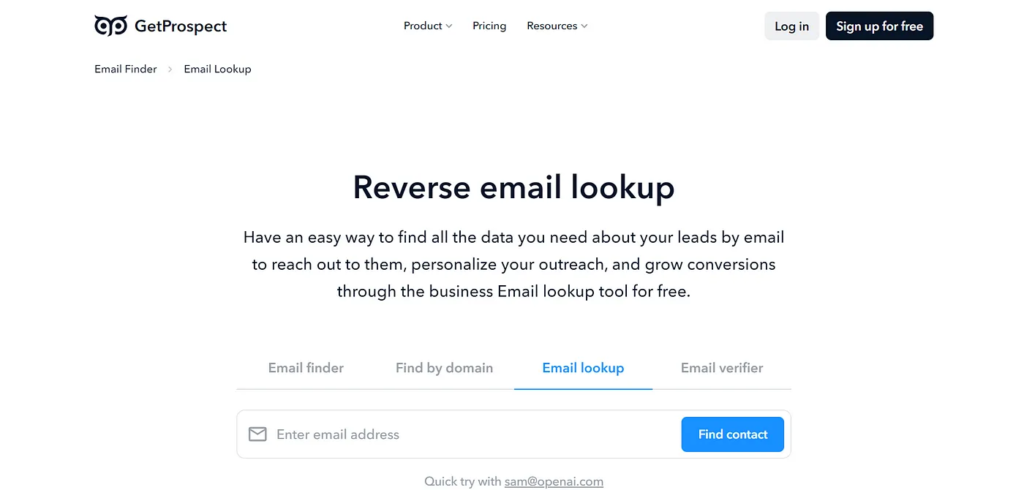 reverse email lookup tool from getprospect